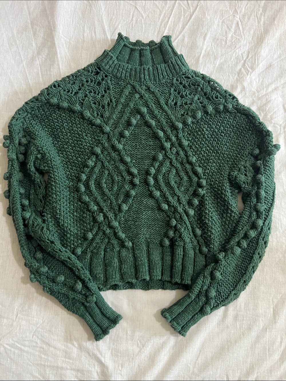 Lovers + Friends Cableknit‎ Daybreak Sweater Pom Pom Forest Green XS
